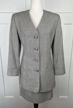 Vintage Breeches Skirt Suit 8 Silk Wool Glen Plaid Long Jacket Wrap Skirt